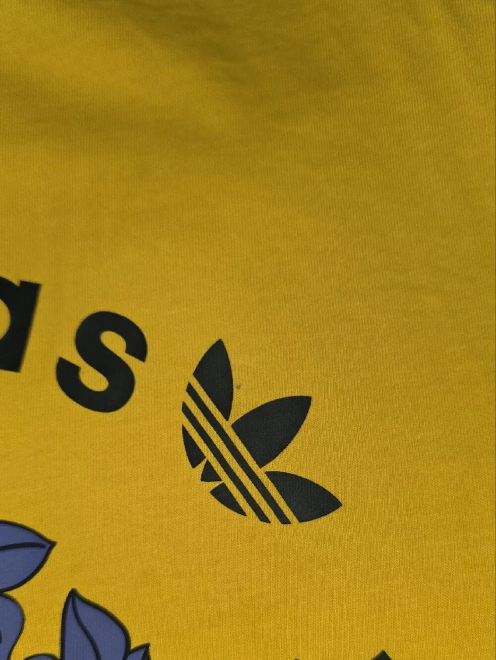 adidas Yellow Tee with Purple Floral and Green Leaf Graphic